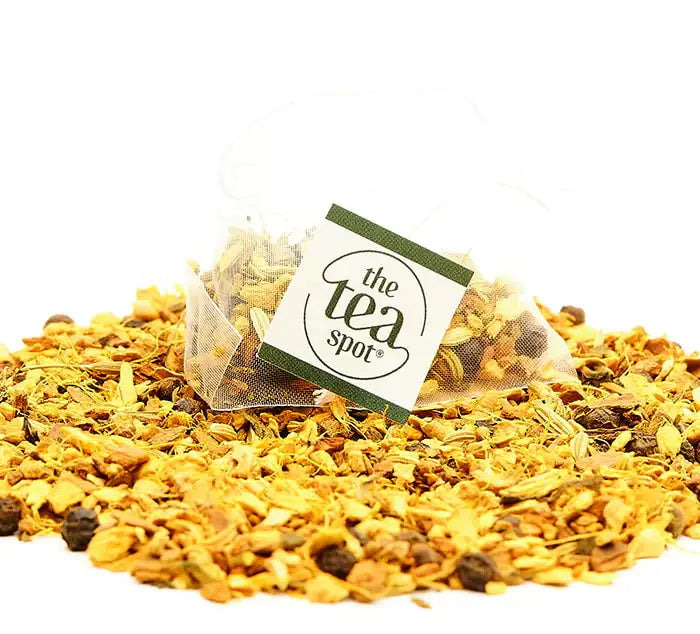 Loose leaf tea with a sachet in the middle